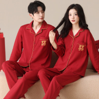情侣睡衣春秋冬季棉质本命年喜庆结婚红色一男士一女士家居服套装_244