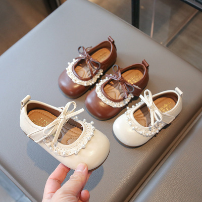 儿童女童皮鞋2026年春季新款珍珠蝴蝶结女童公主鞋女宝宝单鞋