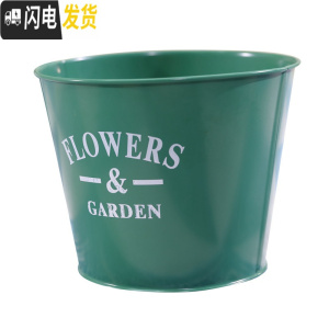 三维工匠田园复古做旧花盆铁皮桶花桶铁艺鲜花铁桶花店装饰摆件养花筒 B款绿色 大花盆容器