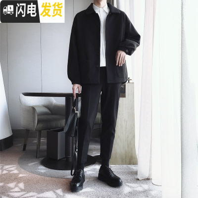 HLCOMAN盐系炸街西服套装男痞帅两件套休闲小西装港风潮流韩版dk制服外套西服套装