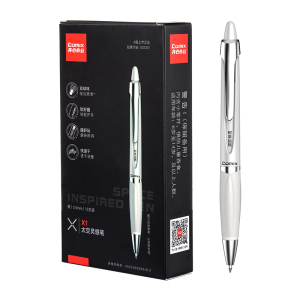 齐心 X1 太空灵感笔 速干双珠子弹头 白色笔杆 0.5mm 黑 12支装