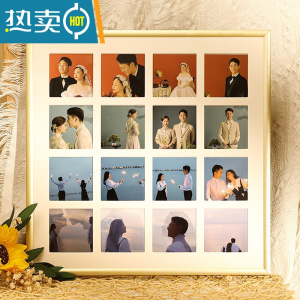 敬平9九宫格相框洗照片定制diy情侣礼物闺蜜纪念册打印摆台婚纱照画框 铝合金-金+16宫格[30.8*30.8cm]+高