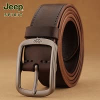 Jeep吉普头层牛皮腰带男纯牛皮手工皮带男真皮针扣窄款覆古裤带潮