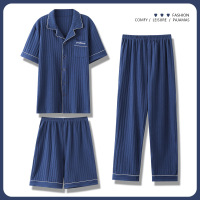 三件套睡衣男夏季棉质短袖套装休闲宽松青少年家居服加大码可外穿