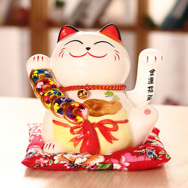 世界我一个初恋猫同款猫摆件陶瓷电动摇手居家小发财猫 三维工匠 6寸摇手金运(福槌)猫