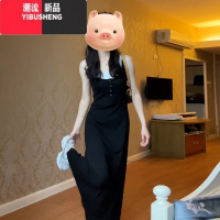 YIBUSHENG黑色气质设计感小众吊带连衣裙子女季2024新款修身显瘦包臀长裙