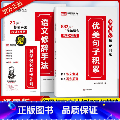 [3本]优美句子积累+语文修辞手法+科学记忆打卡本 小学通用 [正版]小学语文句式训练大全强化专项练习人教版小学生一二三