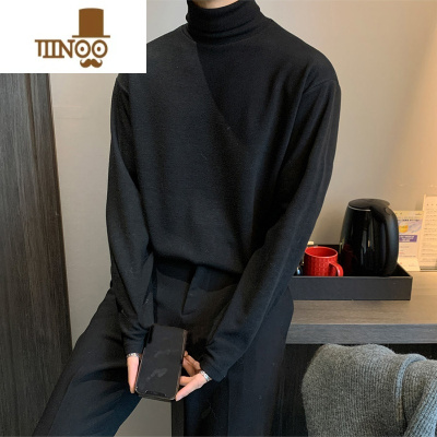 YANXU高领打底衫男德绒黑色宽松纯色潮牌卫衣保暖长袖T恤内搭男
