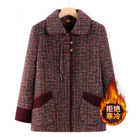妈妈冬装上衣翻领加绒加厚高贵中老年女装洋气新款毛呢外套50多岁