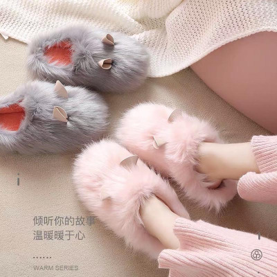 朴西豚鼠毛毛鞋家居可爱毛绒拖鞋女冬室内情侣韩版家用女生棉拖鞋3504