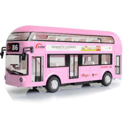 伦敦双层旅游巴士回力车仿真合金车汽车模型儿童玩具公共汽车公交车双层旅游巴士粉色