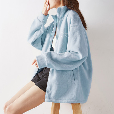 [1折价39.9元,叠加优惠券]秋冬季外套女新款韩版宽松立领摇粒绒纯色上衣休闲运动潮