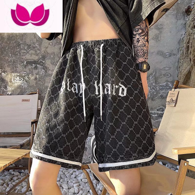 七斓牛仔短裤男港风夏季潮牌ins高街刺绣5分裤美式潮流宽松直筒休闲裤