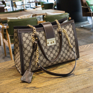 斯妮拉 欧美时尚新款包包女包手提包女斜挎包女百搭质感五金锁扣耐磨防盗大容量链条单肩包女 咖啡色大号