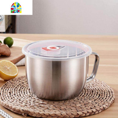 W不锈钢碗泡面碗电磁炉加热杯大号带盖把手餐具学生家用碗便单杯 FENGHOU 1.3L[普通款]+筷勺+保温袋