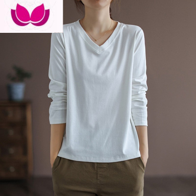 七斓2023春季休闲洋气长袖T恤女显瘦内搭外穿打底衫小个子V领百搭上衣