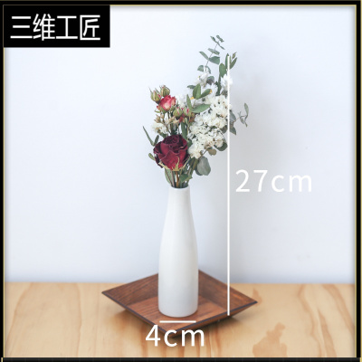 迷你桌面小干花花束ins装饰客厅摆设玫瑰雏菊干花diy真花家居摆设三维工匠红玫瑰+迷你陶瓷瓶干树枝