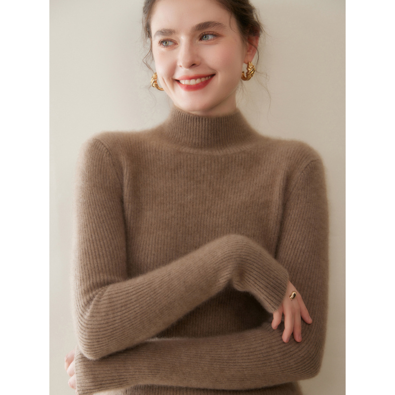 七针双股加厚秋冬半高领山羊绒针织衫女紧身长袖修身针织打底毛衣