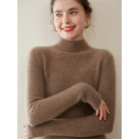 七针双股加厚秋冬半高领山羊绒针织衫女紧身长袖修身针织打底毛衣