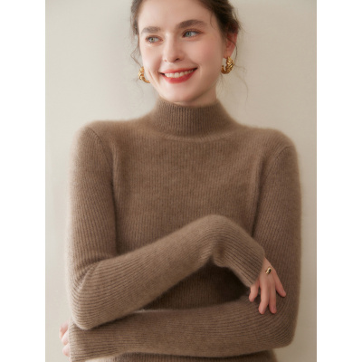 七针双股加厚秋冬半高领山羊绒针织衫女紧身长袖修身针织打底毛衣