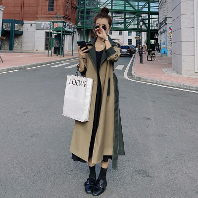 七斓欧洲站撞色拼接风衣女2020秋装新款英伦风显瘦气质女神范过膝外套风衣