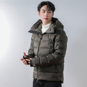 新款纯色韩版90绒羽绒服夹克连帽男青年加厚外套加大码