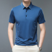 夏季商务polo衫男短袖纯色翻领T恤冰丝中年男士宽松休闲有领衣服_1