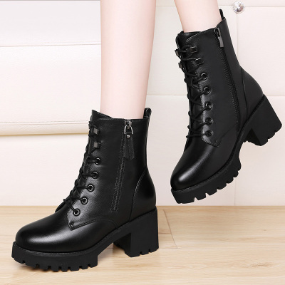 百年纪念加绒女靴冬季新款粗跟小皮靴女鞋女短靴利德尚品2087