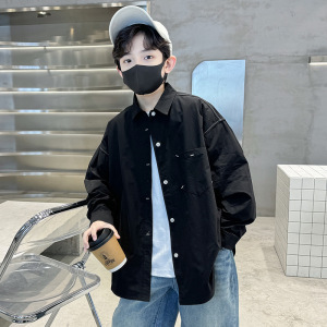 儿童装男童春装白色衬衫春秋款2026新款痞帅男孩春季中大童长袖潮