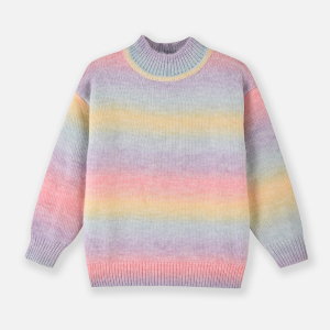 [1件3折]铅笔俱乐部秋冬新款女童毛衣中大童高领针织衫儿童彩虹条上衣