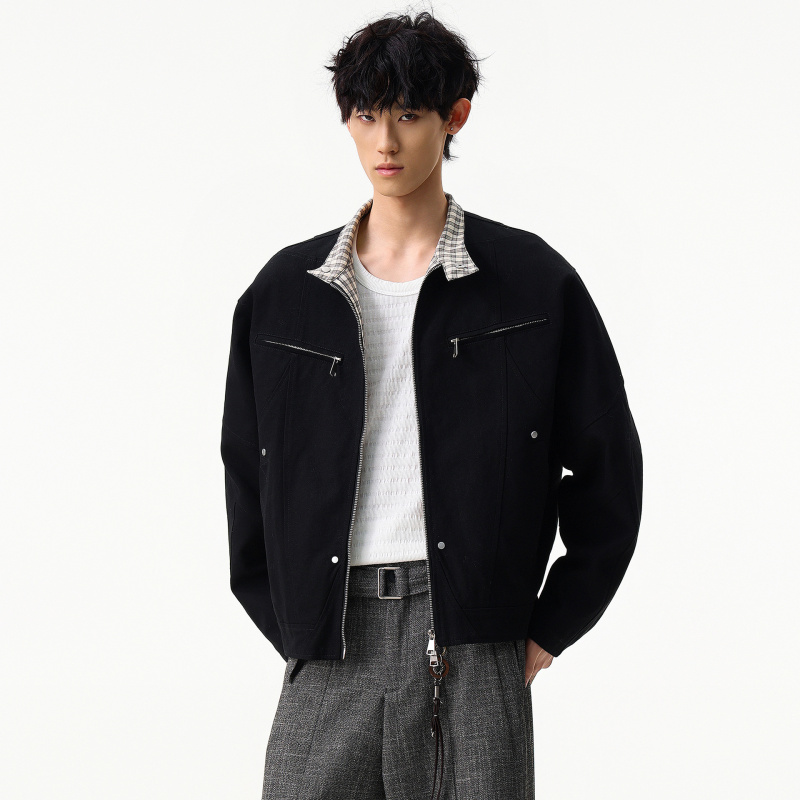 男装潮牌水洗工装外套男春秋季美式复古宽松休闲纯色百搭立领夹克