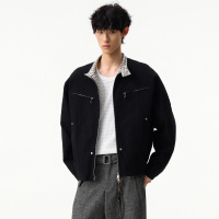 男装潮牌水洗工装外套男春秋季美式复古宽松休闲纯色百搭立领夹克