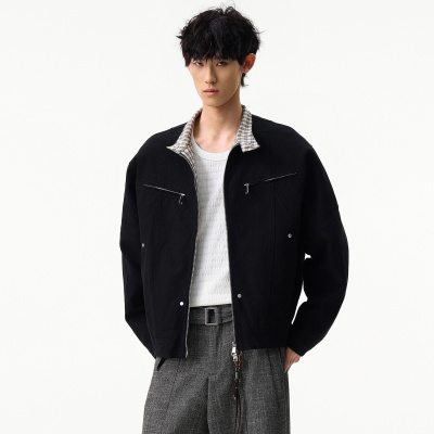 男装潮牌水洗工装外套男春秋季美式复古宽松休闲纯色百搭立领夹克