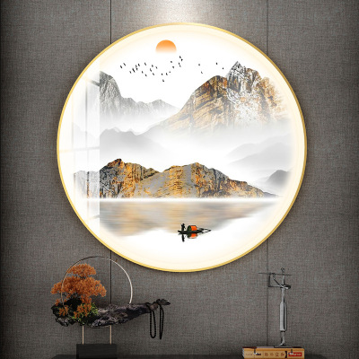 怡茹入户新中式玄关装饰画寓意好走廊过道尽头圆形画大气高端山水壁画