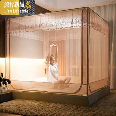 新款蚊帐坐床拉链儿童防摔1.5m/1.8m床家用双人加密2米床加密纹账 三维工匠