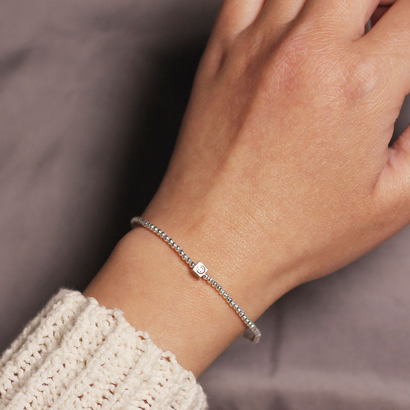 原创银饰银珠手串纯银复古圆珠手饰简约饰品转运笑脸小方块手链送女朋友老婆情人节七夕生日礼物