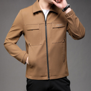 春秋新款时尚休闲青年男款纯色夹克外套时尚翻领拉链夹克