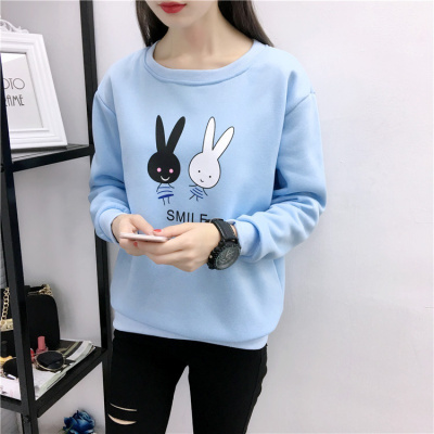 套头新款韩版宽松卡通秋冬装圆领女士长袖卫衣加厚加绒女