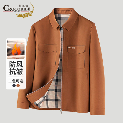 鳄鱼恤CROCODILE 男士衬衫式夹克秋冬美式商务休闲翻领拉链外套
