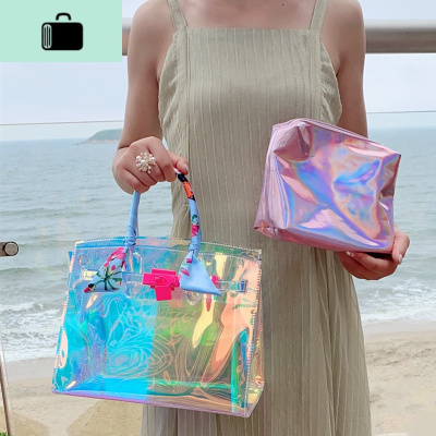 斜挎果冻包包女 2020 夏天新款单肩手提透明镭射铂金包时尚沙滩包NEW LAKE女斜挎包