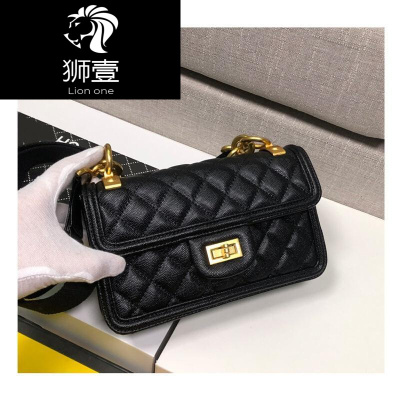 狮壹（Lionone）2019新款女包真皮香奶奶渐变色小香风菱格包宽肩带单肩斜挎包