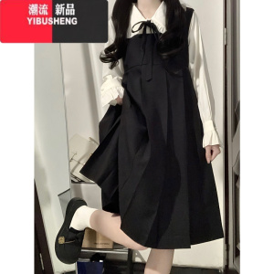 YIBUSHENG日系学院风小个子背带裙两件套女春秋奶乖裙学生娃娃领衬衫连衣裙