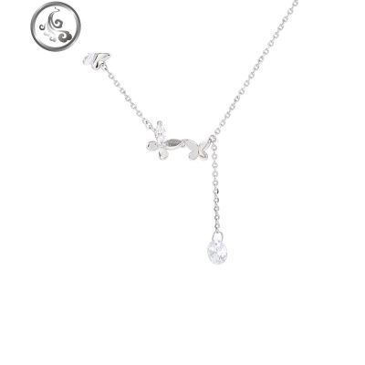 通体925银闪钻蝴蝶项链简约清新设计感小众森系气质颈链锁骨链韩 JiMi