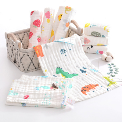 5条全棉6层纱布童巾婴童小毛巾儿童面巾泡泡纱洗脸巾