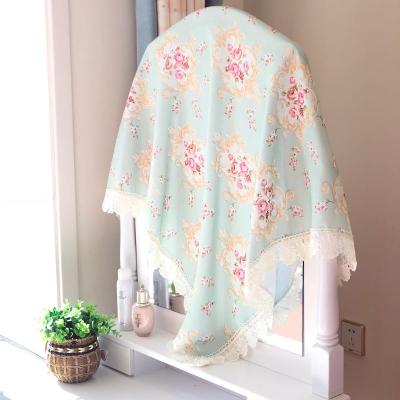 蕾丝布艺卧室梳妆台大镜子盖布欧式镜面遮挡布现代简约米魁防尘罩盖巾王妃花园绿色梳妆台镜子布（110*110cm）