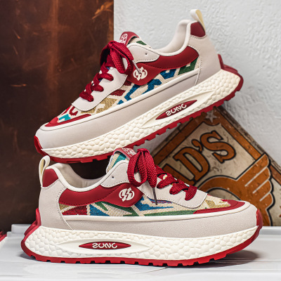 2026春季新款时尚休闲鞋皮革舒适防滑百搭低帮松系带运动鞋鞋老爹