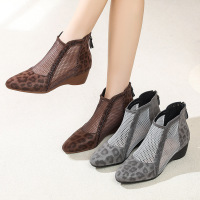 圆头女网鞋2026春夏新款欧美风镂空网纱网靴复古女时装舒适坡跟鞋