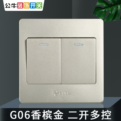 bull公牛86型g07香槟金双开多控开关墙壁暗装两位二位2位电源双位双联
