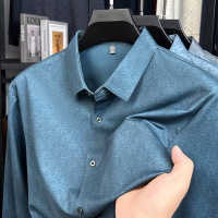 涤氨无痕字母提花男式衬衣秋季新款休闲翻领长袖衬衫男