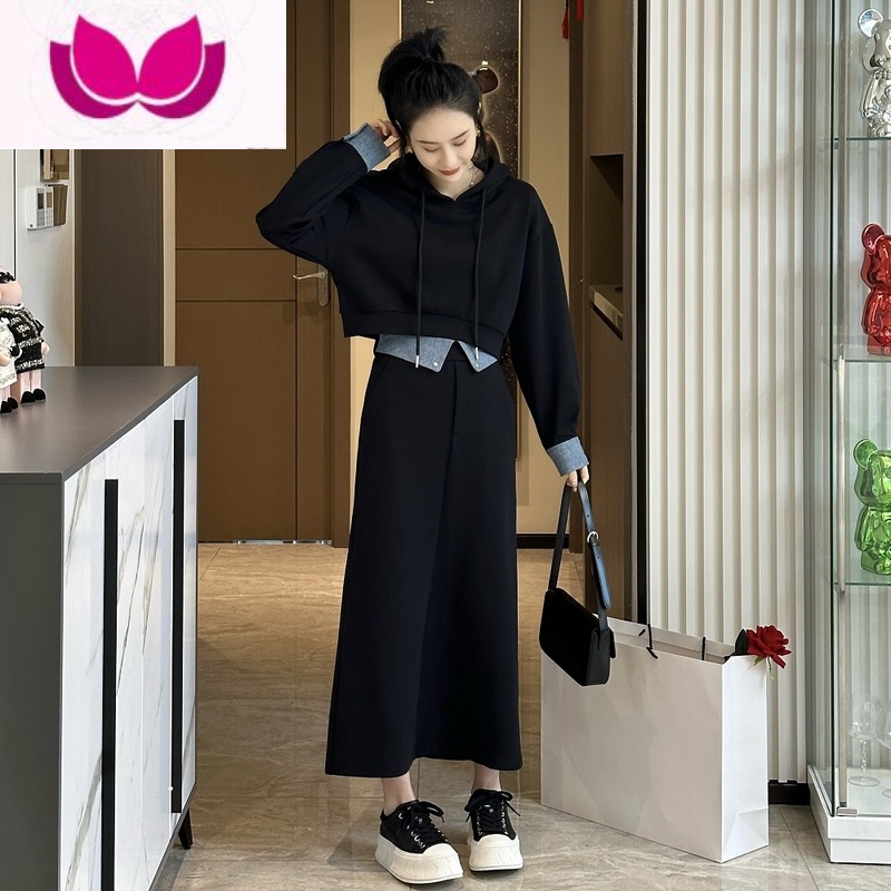 七斓2023春季新款炸街时尚小个子卫衣套装高级感休闲洋气长裙套女